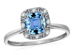 Star K 10 kt White Gold Classic Cushion-Cut Simulated Aquamarine Designer Halo Ring
