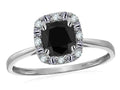 Star K 10 kt White Gold Classic Cushion-Cut Black Sapphire Designer Halo Ring