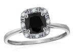 Star K 10 kt White Gold Classic Cushion-Cut Black Sapphire Designer Halo Ring