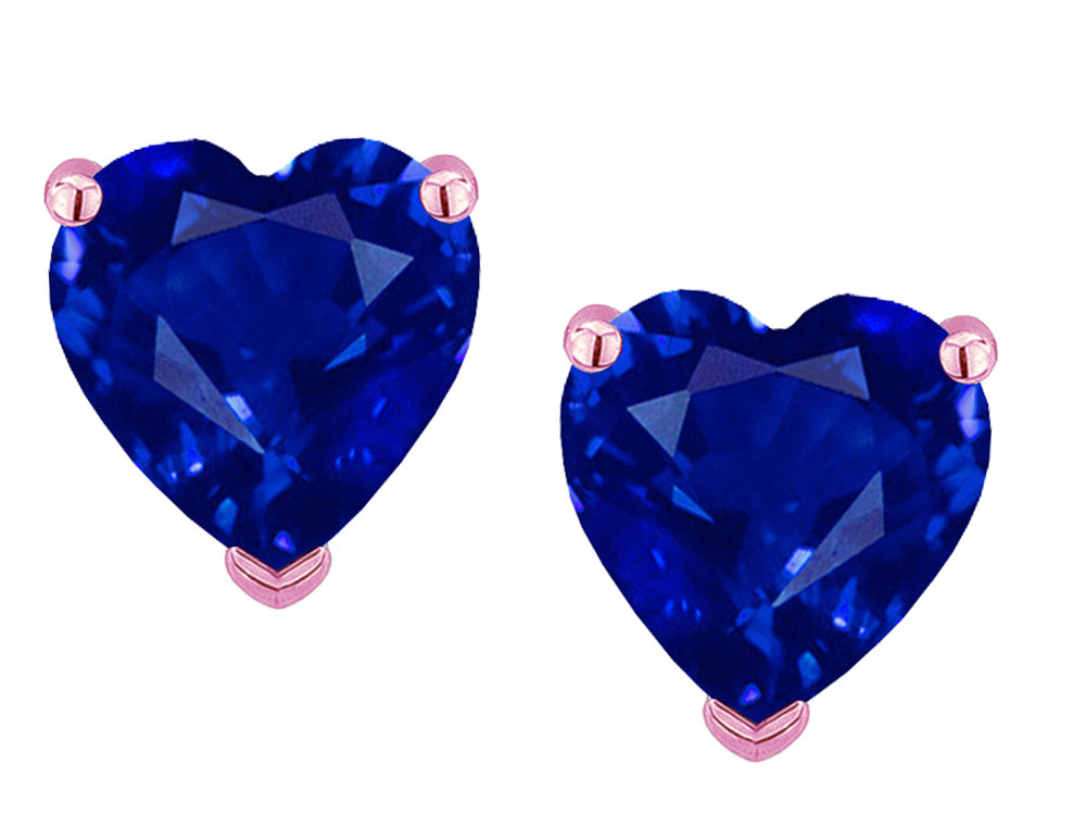 Star K Heart Shape 6mm Created Sapphire Earrings Studs