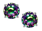 Star K Round 6mm Mystic Rainbow Topaz Classic Screw Back Stud Earrings