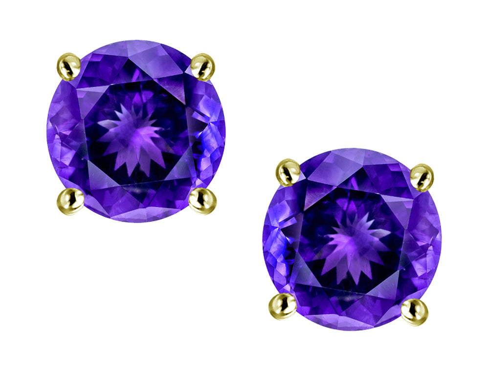 Star K 7mm Round Genuine Amethyst Classic Stud Earrings