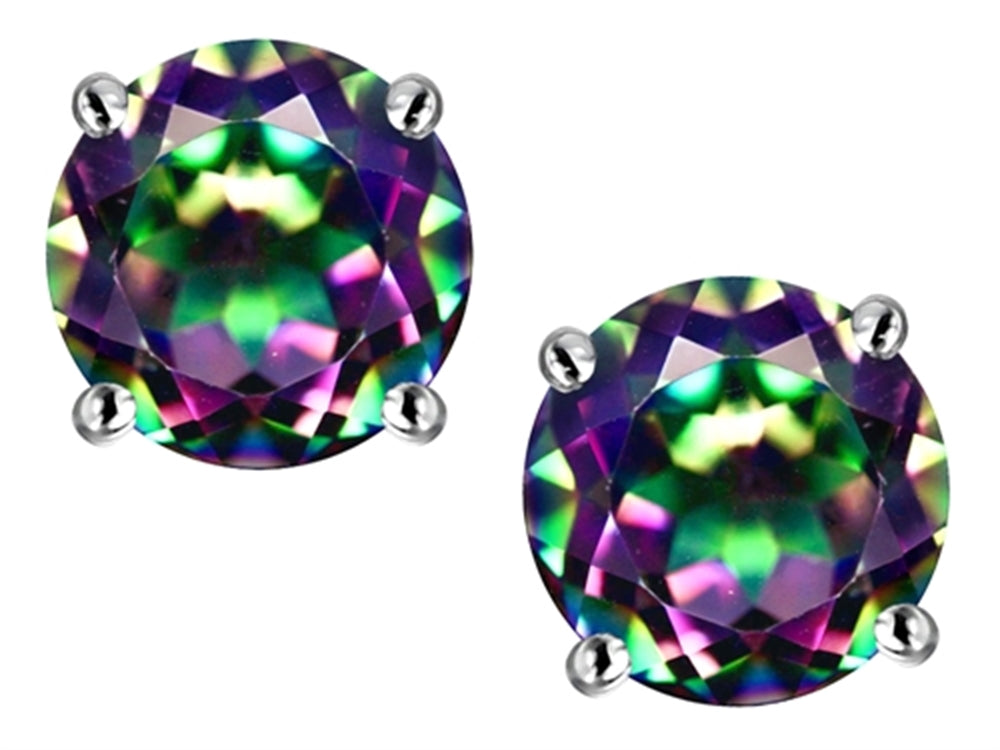 Star K™ 7mm Round Rainbow Mystic Topaz Classic Screw Back Stud Earrings