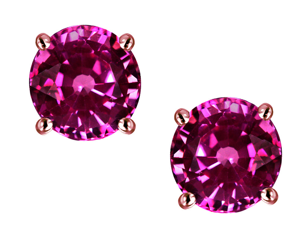 Star K Round 7mm Simulated Pink Tourmaline Classic Screw Back Stud Earrings