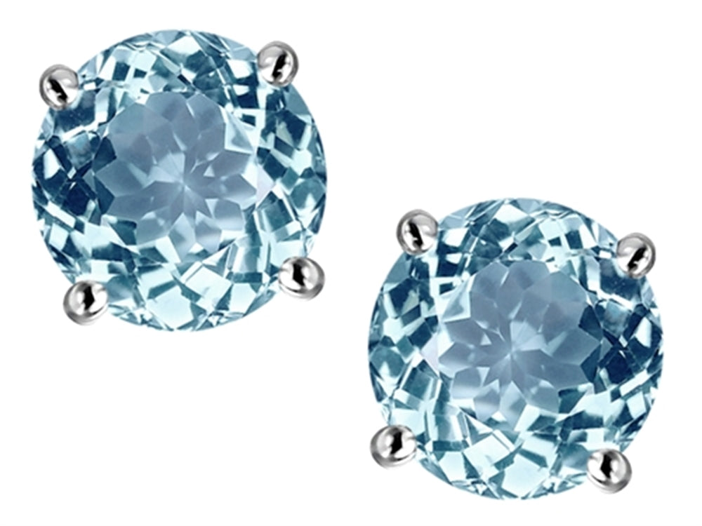 Star K Round 7mm Simulated Aquamarine Classic Screw Back Stud Earrings