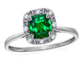Star K 10 kt White Gold Classic Cushion-Cut Simulated Emerald Designer Halo Ring