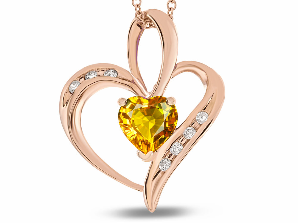 Star K Genuine Heart Shape Citrine Pendant Necklace