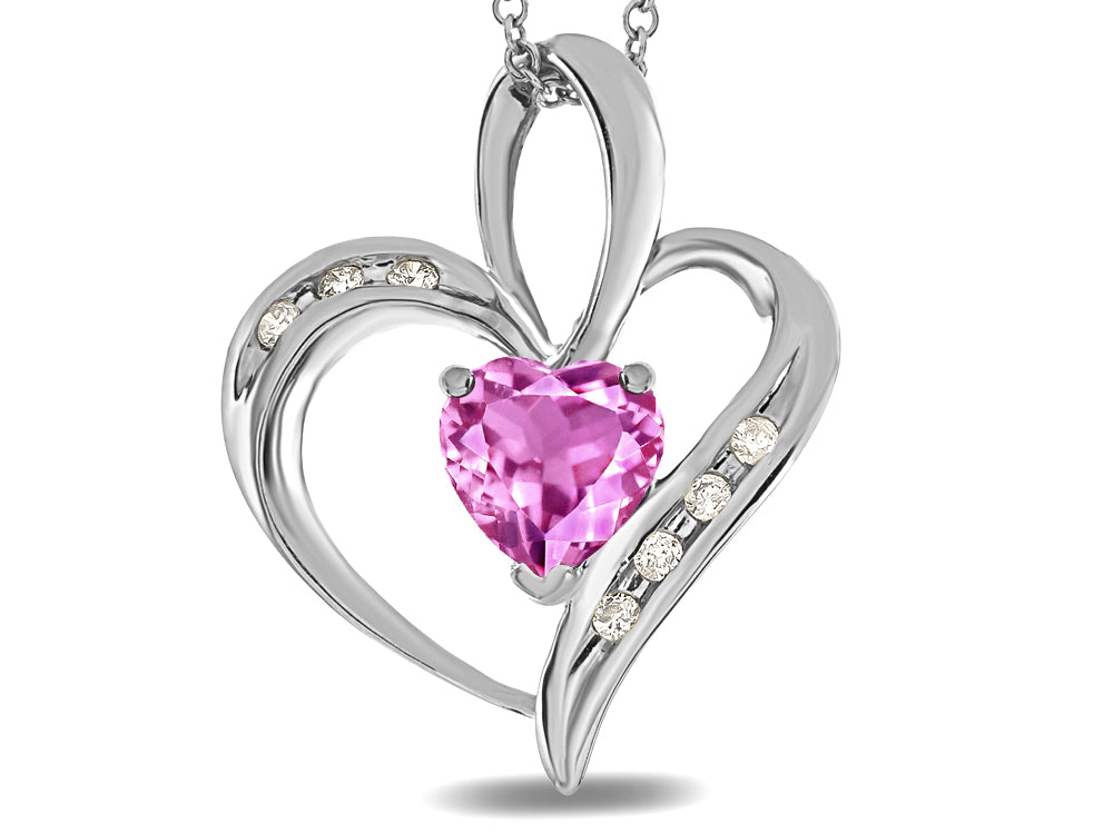 Star K Heart Shape 6mm Created Pink Sapphire Pendant Necklace
