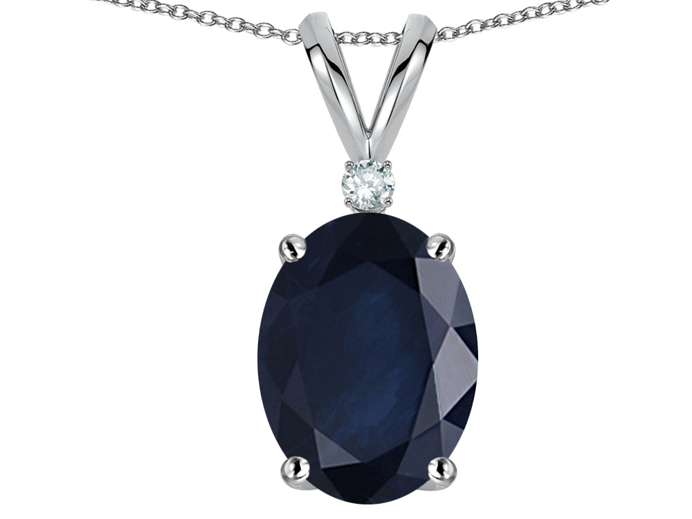 Star K Oval 8x6mm Genuine Sapphire Rabbit Ear Pendant Necklace