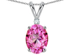 Star K Oval 8x6mm Created Pink Sapphire Rabbit Ear Pendant Necklace