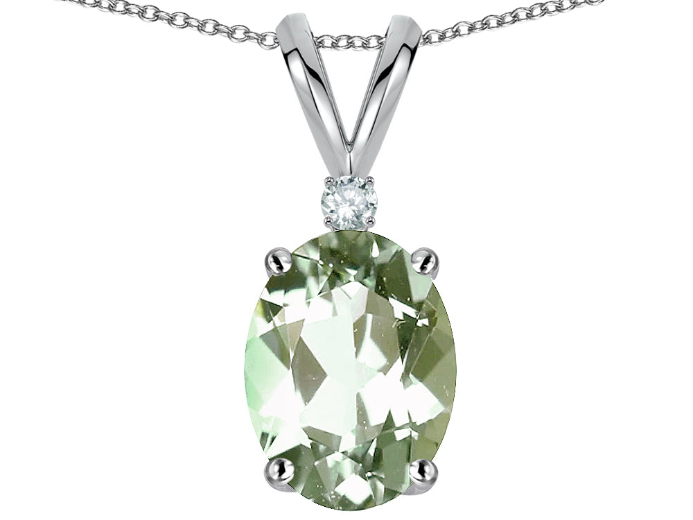 Star K Oval 8x6mm Genuine Green Amethyst Rabbit Ear Pendant Necklace