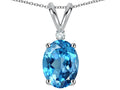 Star K Oval 8x6mm Genuine Blue Topaz Rabbit Ear Pendant Necklace