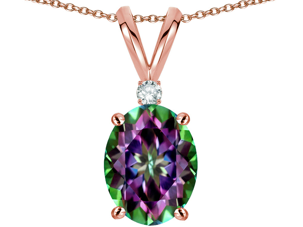 Star K Oval 8x6mm Rainbow Mystic Topaz Rabbit Ear Pendant Necklace