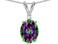 Star K Oval 8x6mm Rainbow Mystic Topaz Rabbit Ear Pendant Necklace