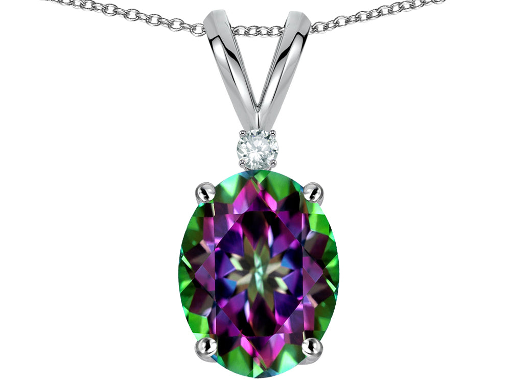 Star K Oval 8x6mm Rainbow Mystic Topaz Rabbit Ear Pendant Necklace