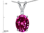 Star K Oval 8x6mm Simulated Pink Tourmaline Rabbit Ear Pendant Necklace