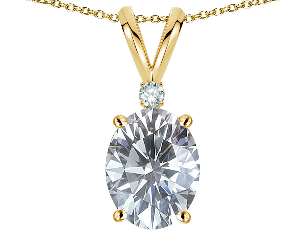 Star K Oval 8x6mm Genuine White Topaz Rabbit Ear Pendant Necklace