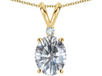 Star K Oval 8x6mm Genuine White Topaz Rabbit Ear Pendant Necklace
