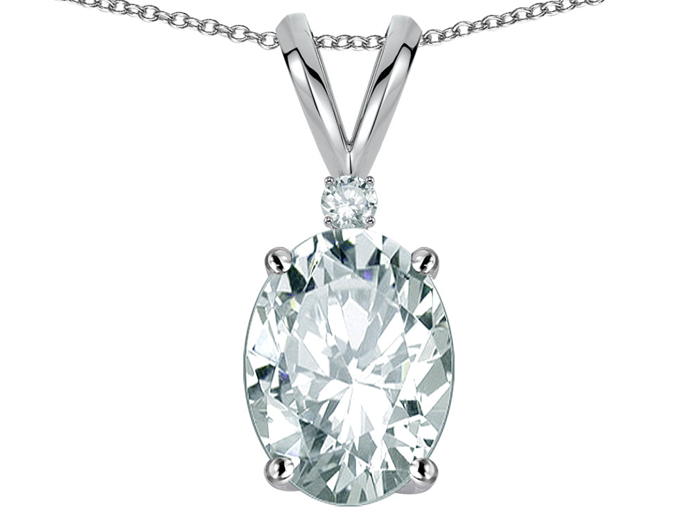 Star K Oval 8x6mm Genuine White Topaz Rabbit Ear Pendant Necklace