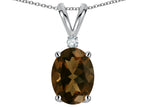 Star K Oval 8x6mm Genuine Smoky Quartz Rabbit Ear Pendant Necklace