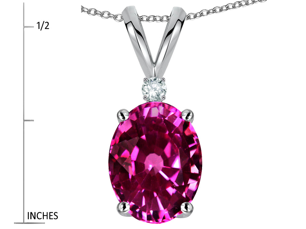 Star K Oval 8x6mm Simulated Pink Tourmaline Rabbit Ear Pendant Necklace