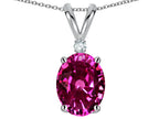 Star K Oval 8x6mm Simulated Pink Tourmaline Rabbit Ear Pendant Necklace