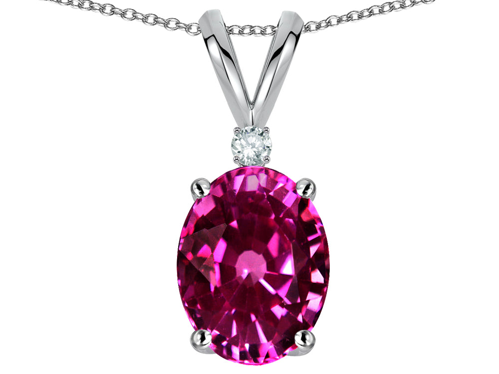 Star K Oval 8x6mm Simulated Pink Tourmaline Rabbit Ear Pendant Necklace