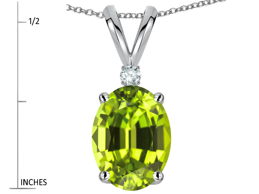 Star K Oval 8x6mm Genuine Peridot Rabbit Ear Pendant Necklace