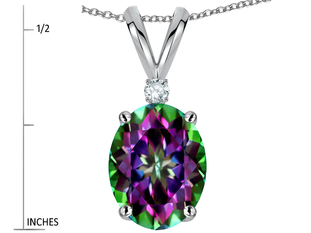 Star K Oval 8x6mm Rainbow Mystic Topaz Rabbit Ear Pendant Necklace