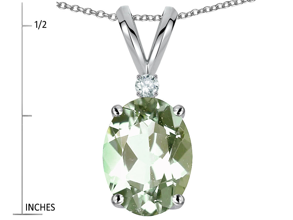 Star K Oval 8x6mm Genuine Green Amethyst Rabbit Ear Pendant Necklace