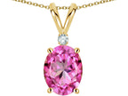 Star K Oval 8x6mm Created Pink Sapphire Rabbit Ear Pendant Necklace
