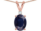 Star K Oval 8x6mm Genuine Dark Sapphire Rabbit Ear Pendant Necklace