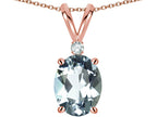 Star K Oval 8x6mm Genuine Aquamarine Rabbit Ear Pendant Necklace