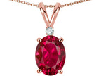 Star K Oval 8x6mm Created Ruby Rabbit Ear Pendant Necklace