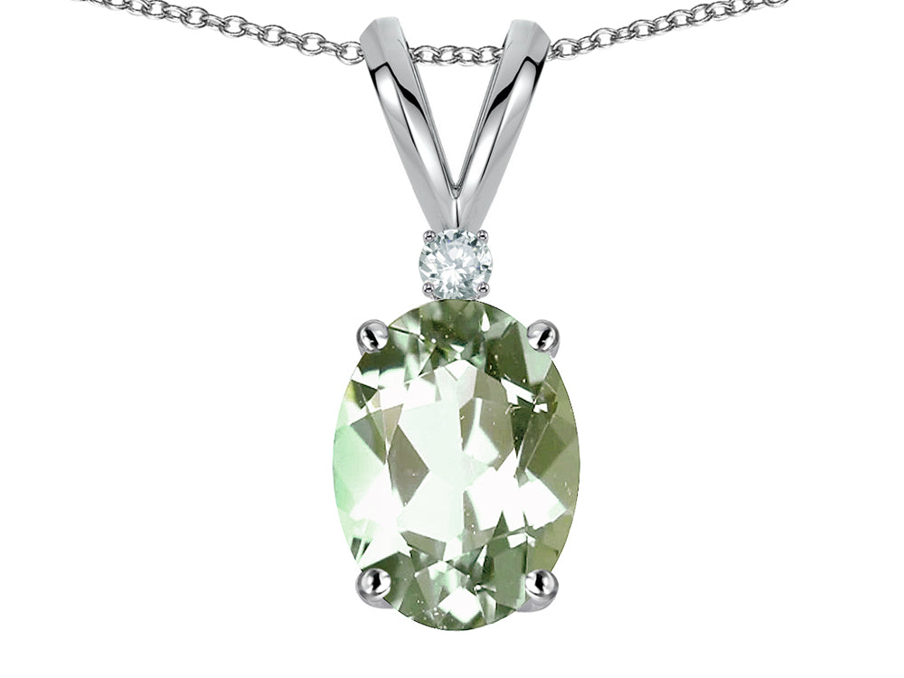 Star K Oval 7x5mm Genuine Green Amethyst Pendant Necklace