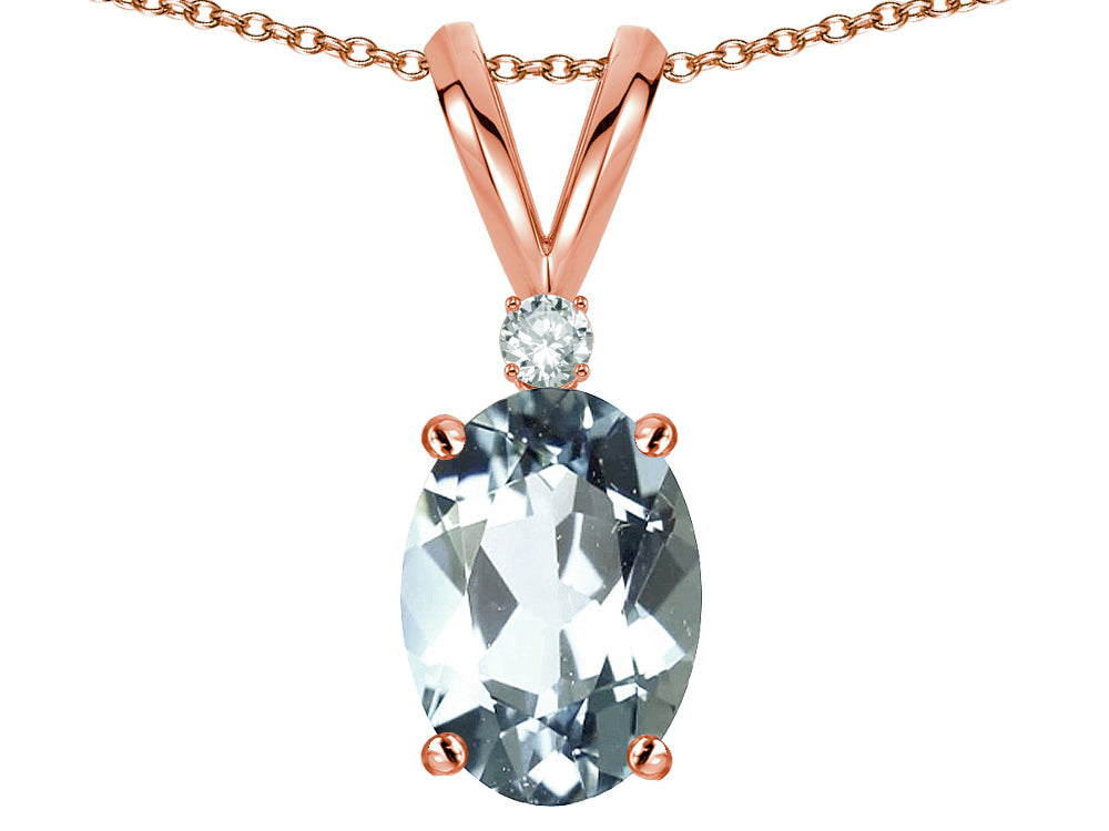 Star K Oval 7x5mm Genuine Aquamarine Pendant Necklace