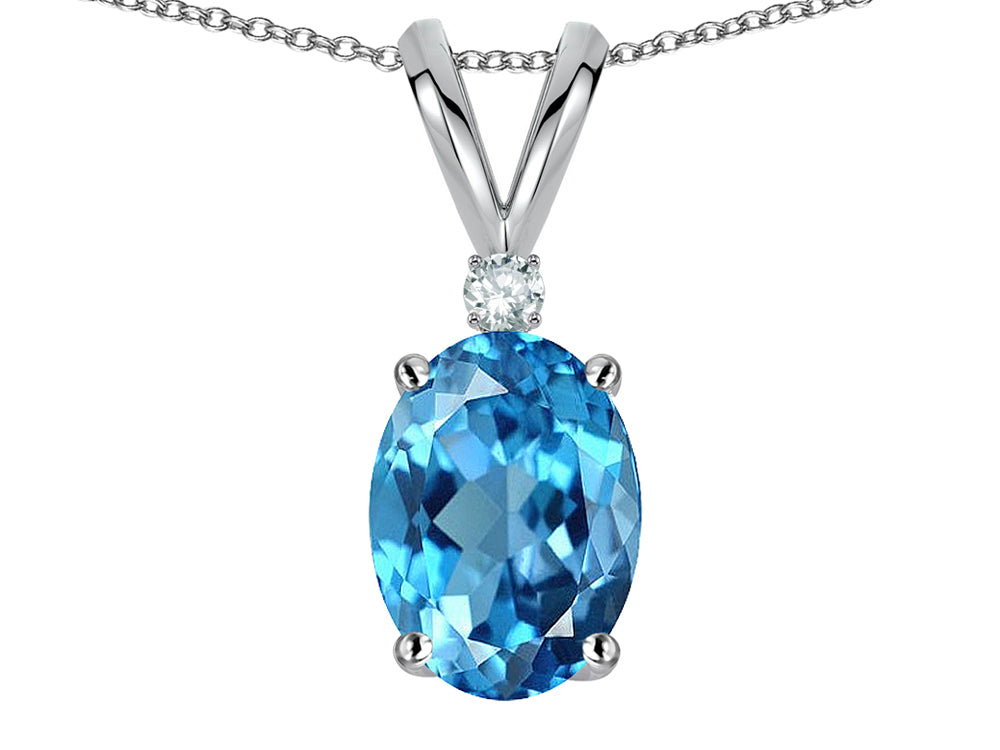 Star K Oval 7x5mm Genuine Blue Topaz Pendant Necklace
