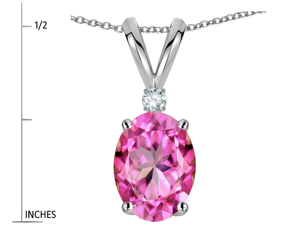 Star K Oval 7x5mm Created Pink Sapphire Pendant Necklace