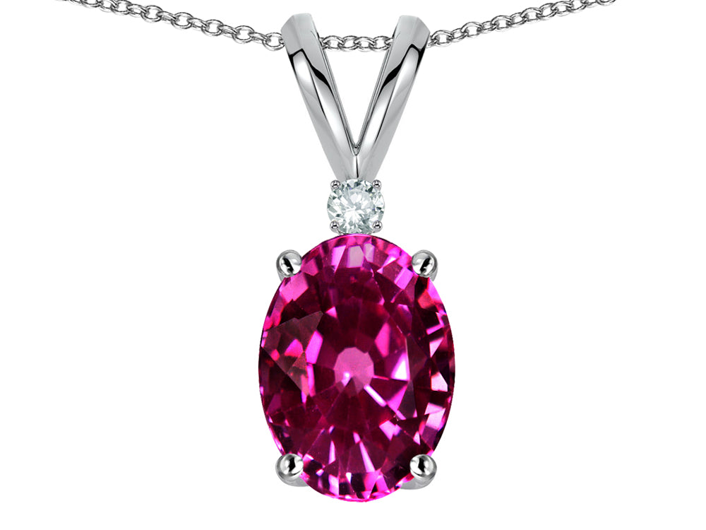 Star K Oval 7x5mm Simulated Pink Tourmaline Pendant Necklace