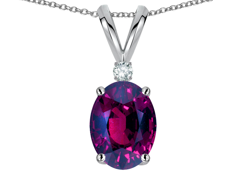 Star K Oval 7x5mm Genuine Rhodolite Pendant Necklace