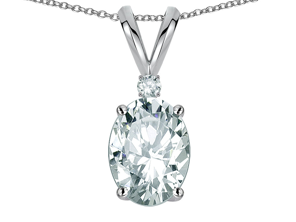 Star K Oval 7x5mm Genuine White Topaz Pendant Necklace