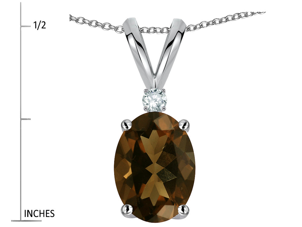 Star K Oval 7x5mm Genuine Smoky Quartz Pendant Necklace