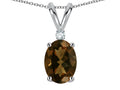 Star K Oval 7x5mm Genuine Smoky Quartz Classic Rabbit Ears Pendant Necklace