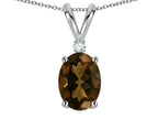 Star K Oval 7x5mm Genuine Smoky Quartz Classic Rabbit Ears Pendant Necklace