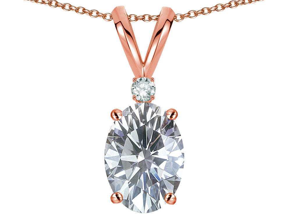 Star K Oval 7x5mm Genuine White Topaz Classic Rabbit Ears Pendant Necklace