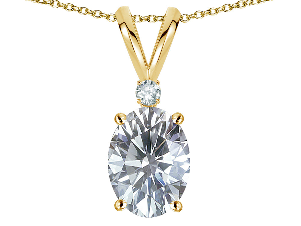 Star K Oval 7x5mm Genuine White Topaz Classic Rabbit Ears Pendant Necklace