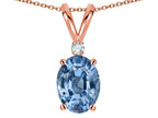 Star K Oval 7x5mm Simulated Aquamarine Classic Rabbit Ears Pendant Necklace