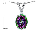 Star K Oval 7x5mm Rainbow Mystic Topaz Classic Rabbit Ears Pendant Necklace