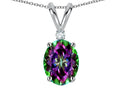 Star K Oval 7x5mm Rainbow Mystic Topaz Classic Rabbit Ears Pendant Necklace