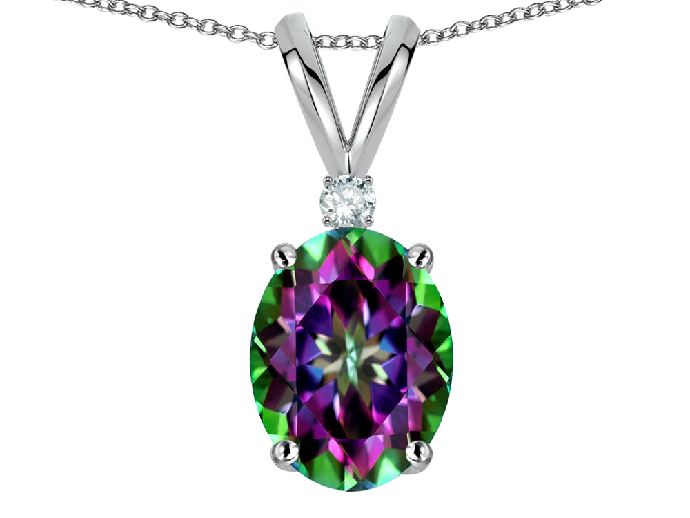 Star K Oval 7x5mm Rainbow Mystic Topaz Classic Rabbit Ears Pendant Necklace